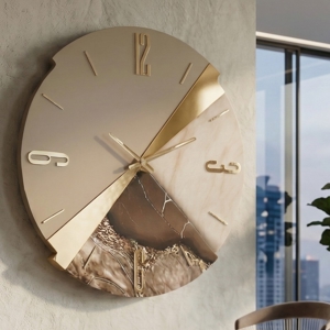 Orologio da parete 80 cm oro moderno legno resina effetto marmo marrone